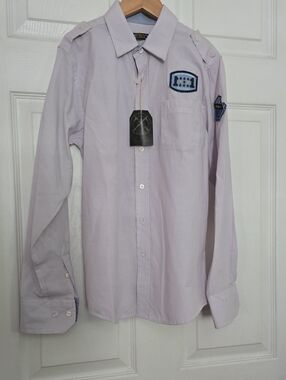 Boys' Light Lavender Button-Down Shirt with Patch Accents